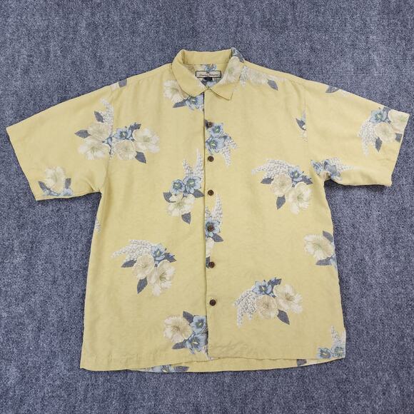 Tommy Bahama Shirt Mens Medium Yellow Silk Button Up Hawaiian Camp Loop Collar - Picture 1 of 16